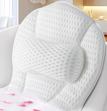 Luxury Bath Pillow - Neck Back Support, 6 Suction Cups, White Spa Mat