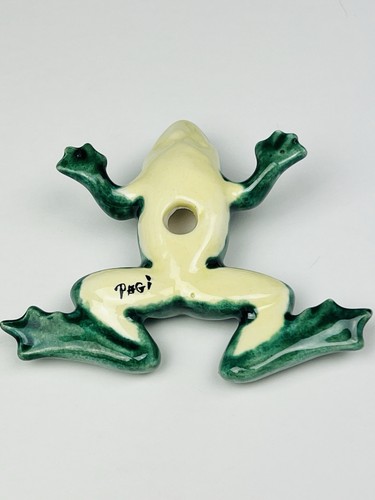 Vintage Ceramic Glazed Frog Figurine Greens Spotted large signed Pagi - Picture 7 of 16