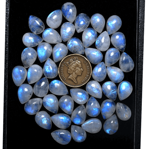 Lot 22 Pcs Natural Rainbow Moonstone AAA Grade 14x10mm Pear Cabochon Gemstones - Picture 8 of 10