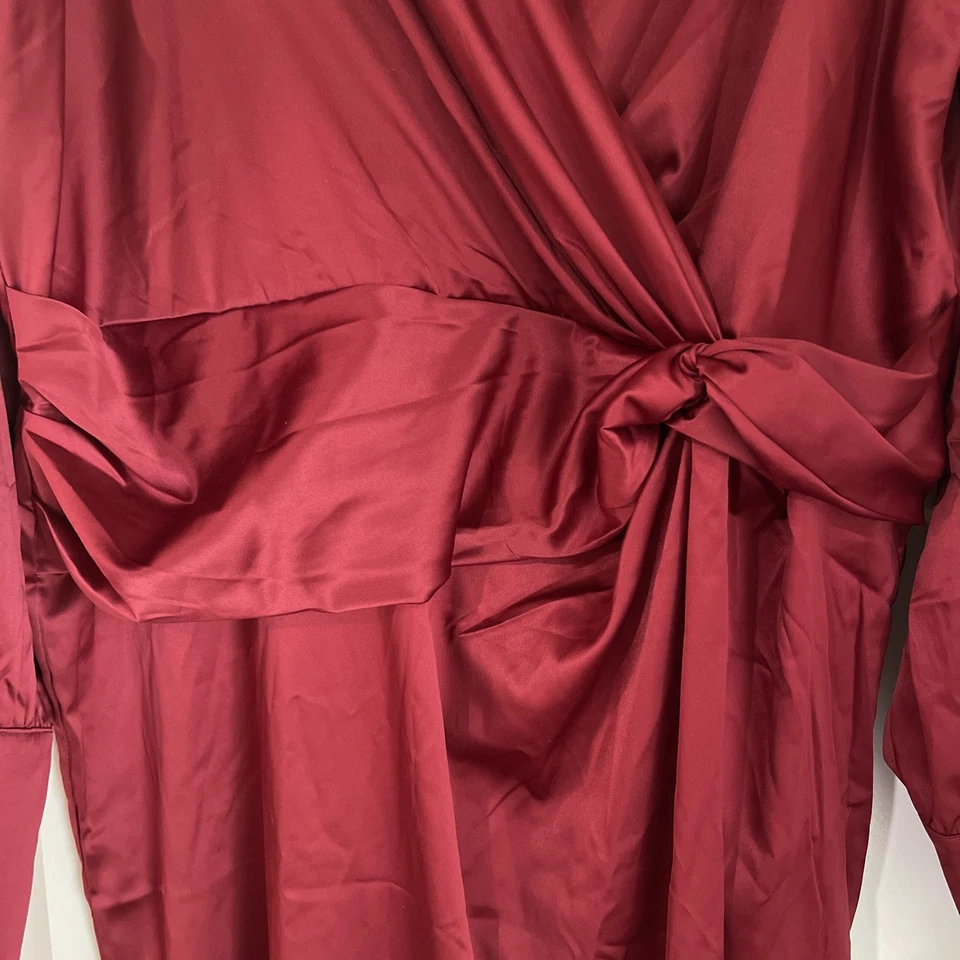Lane Bryant Red Rhubarb Stretch Satin Knot-Front Midi Dress 18-20 New Holiday - Image 4 of 4