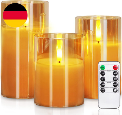 Homemory Gold Glas Flammenlose Kerzen, Batteriebetriebene LED Stumpenkerzen Mit