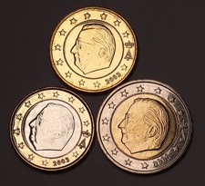 2003 Belgium 50 Euro Cents, 1 & 2 Euros Unc Coins KM# 229, 230, & 231