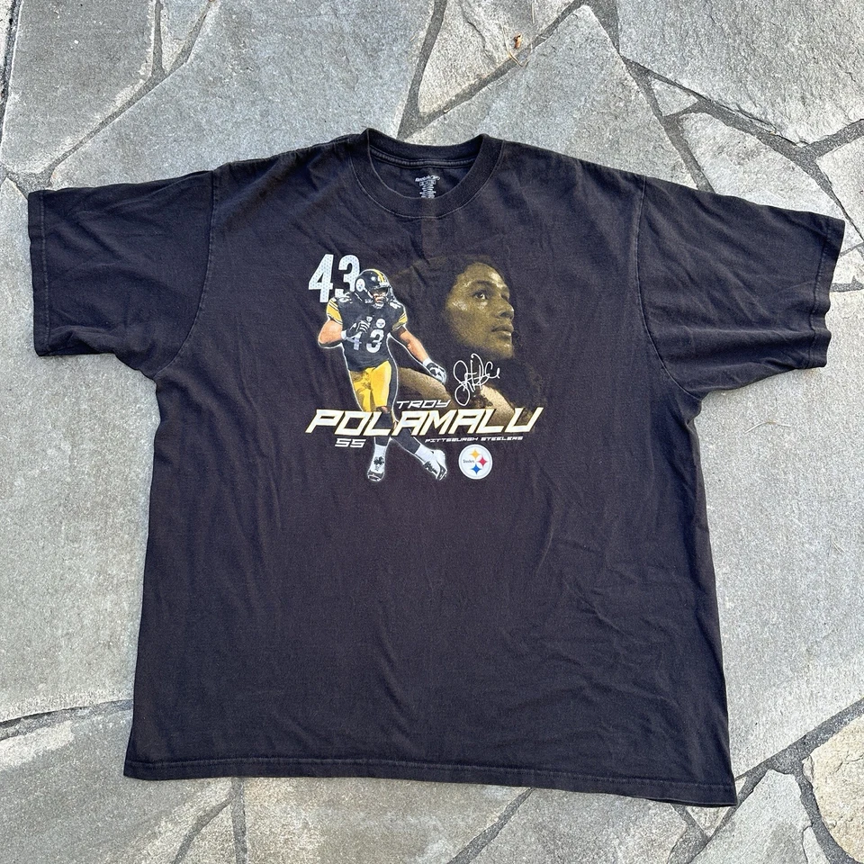 复古匹兹堡钢人队 Troy Polamalu 衬衫男式 2XL 黑色橄榄球 锐步 — 第 2/4 张图片