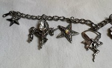 Silver Toned Charm Bracelet Unicorns Fairy Stars Rainbow