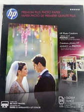 HP Premium Plus Photo Paper Glossy.  Inkjets 8.5"x11" 24 Sheets. Open Box