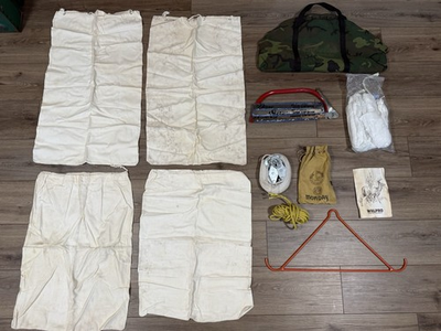 #ad #ad Vintage Cabelas Camo Hunting Field Dressing Kit w Gambrel Hoist Game Bags amp; Saw $49.99