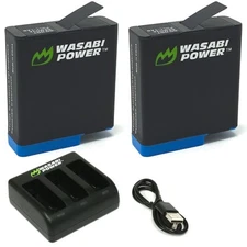 Wasabi Power Battery (2-Pack, Fully Decoded) & Charger for GoPro HERO 8/7/6/5
