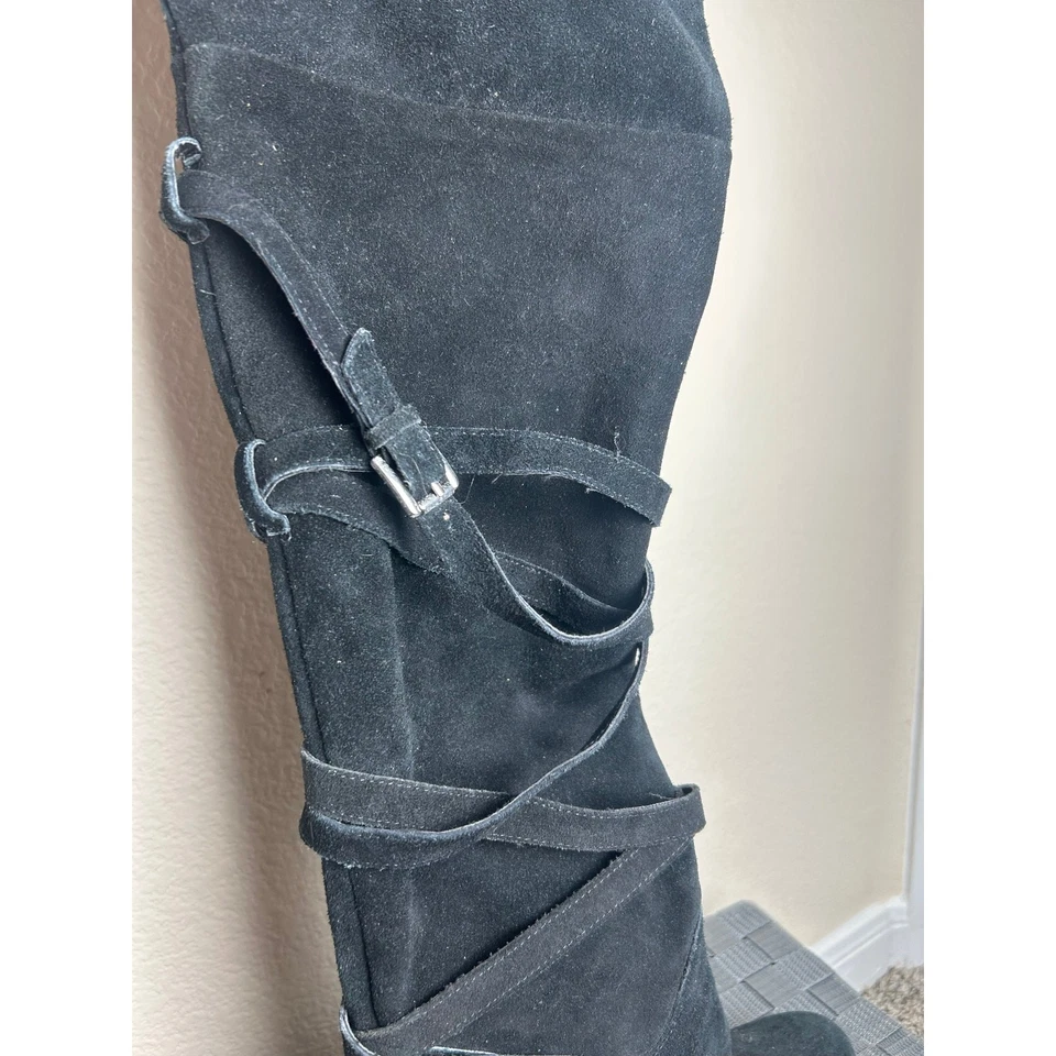 Botas por encima de la rodilla Sam Edelman para mujer talla 9,5 negras de gamuza con tiras Foto 3 de 4