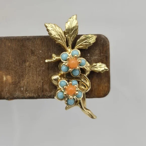 50's Turquoise Floral Earrings Clip-On Screw Back Stud Multi-Color Statement VTG - Picture 3 of 7