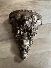 Vintage 40's Hollywood Regency GOLD ROSES Baroque Style WALL SHELF Bracket