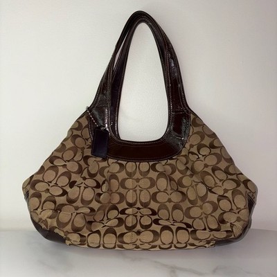 Coach Signature Ergo Pleated Kiss Lock Canvas & Leather Satchel