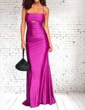 City Studios Juniors' Power-Stretch Cut-Out Draped Gown Size: 7/8 Orchid $119