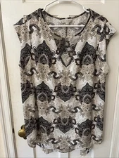 Dana Buchman Women's Neutral Tones Geometric  Design Sleeveless Blouse 1X