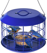 Bluebird Feeders for Outdoors Hanging, All Metal, Cage Mealworm Bird Feeder with