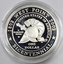 2002 90% Silver Proof $1 US Mint Comm West Point Bicentennial Coin Display Box