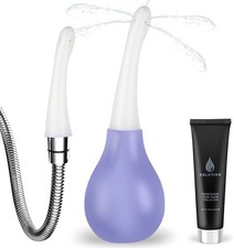 Anal Douche Enema Kit Anti Backflow Bulb with Lube for Men Women Purple