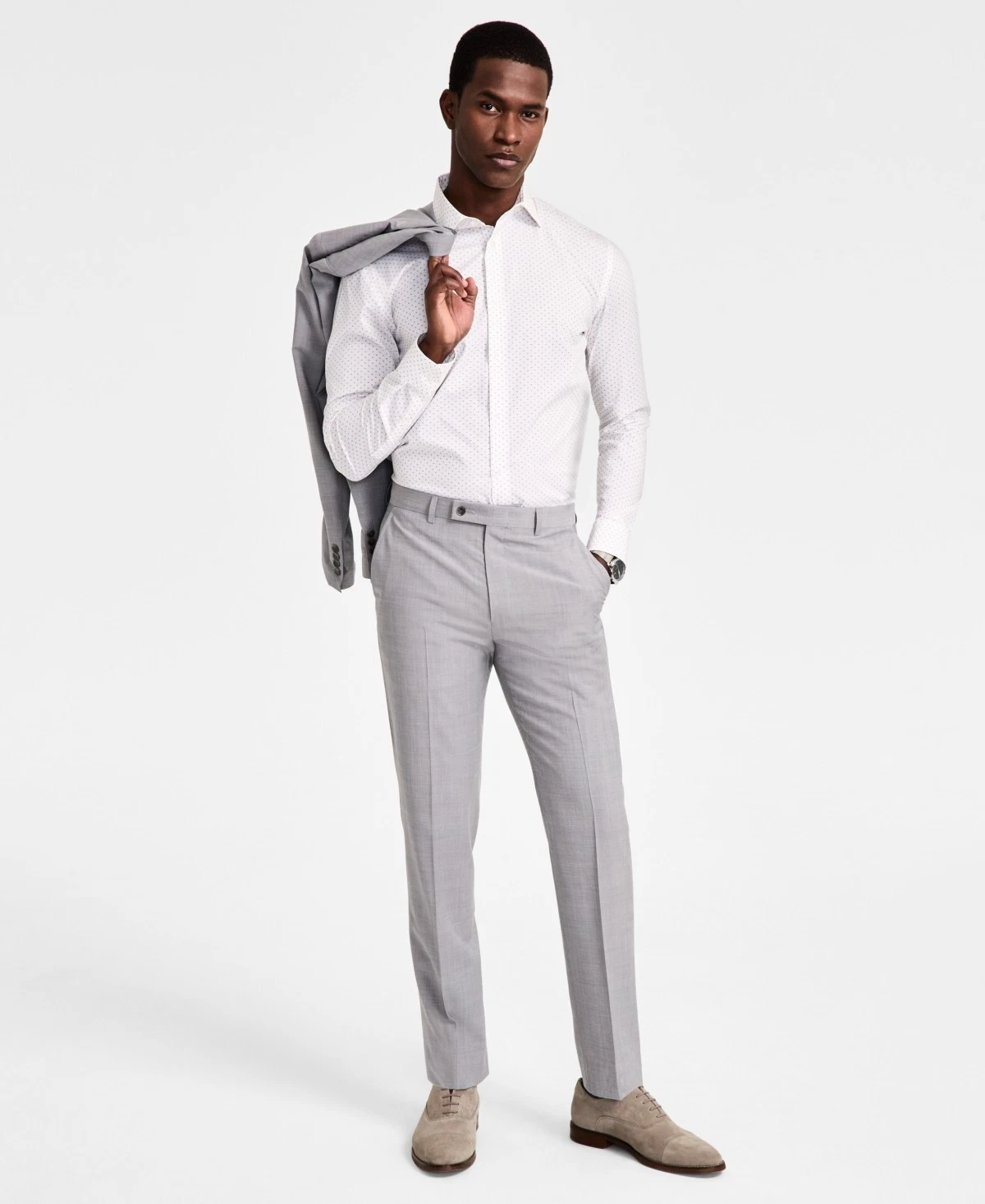 Calvin Klein Mens Slim fit Dress Pants 36 / 30 Light Gray Wool Solid