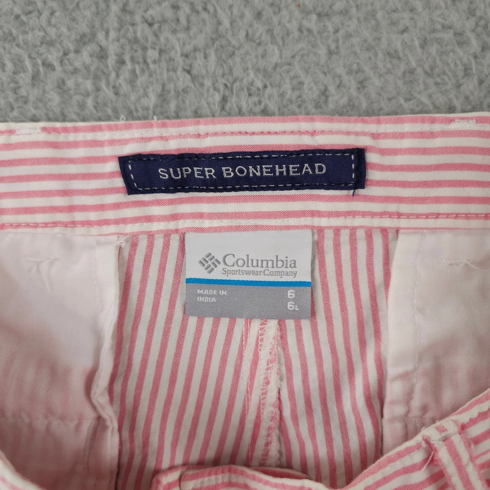 Columbia PFG Shorts Women 6 Pink White Striped Super Bonehead Outdoors Casual 6" - Image 3 of 4
