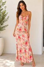 Paper Heart Floral Satin Slip Maxi Dress Cowl Neck Sleeveless Strappy M
