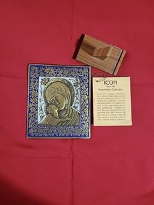 Russian orthodox bronze icon The Virgin of Vladimir. Enameled.
