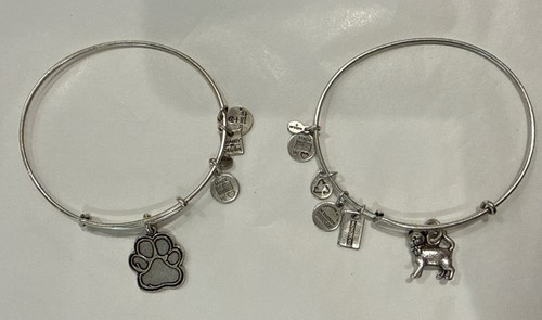 (2) Alex and Ani Bangle Bracelets Paw Charm Bangle And Cat Charm Bangle