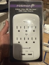 Fosmon C-10685 125VAC 15A 1200J 6-Outlet Wall Tap Surge Protector 2 USB Ports 