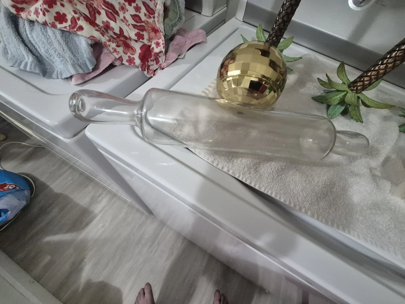 Vintage Glass Rolling Pin Cold Pastry Rolling Pin Cork Stopper 20"