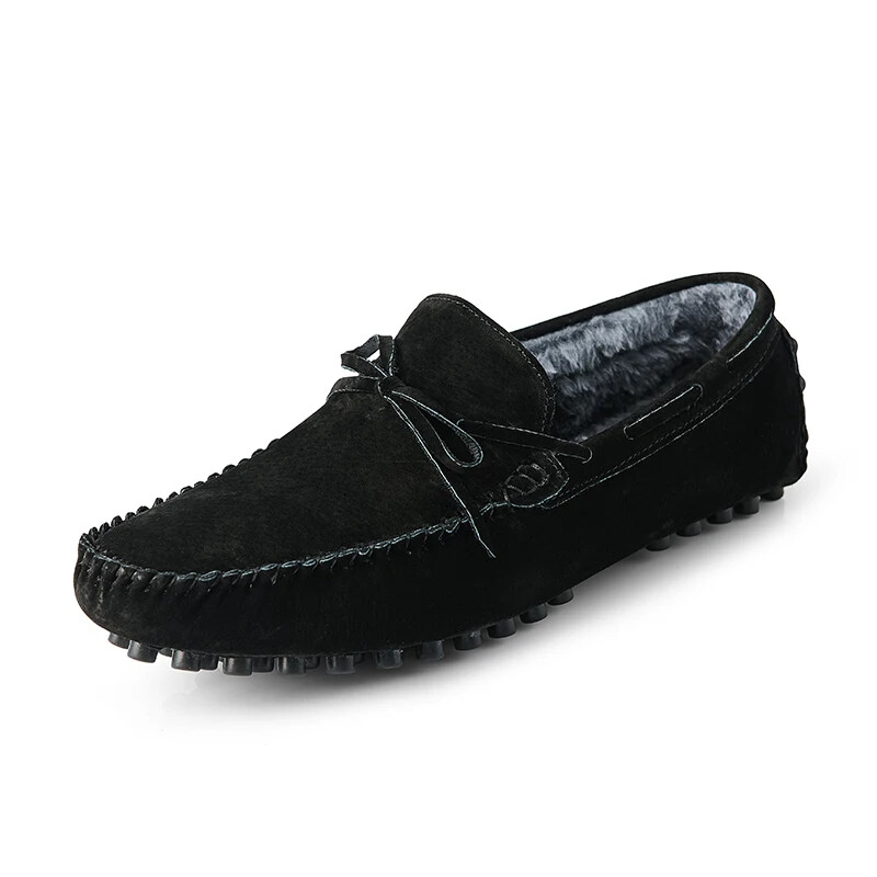 Men's Winter Loafers Suede Leather Plush Slip-On Boat Shoes Casual Moccasins-image