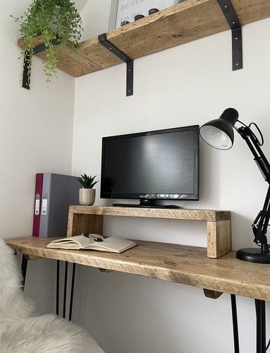 Wooden Monitor Stand | Rustic TV iMac PC Riser | Desk Organiser | Table Storage - Picture 3 of 8