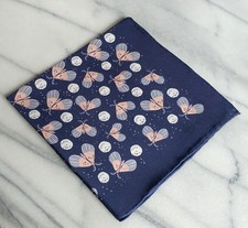 Silk Mens Pocket Square-Hand Rolled Navy, White and Peach Printed Pocket Square