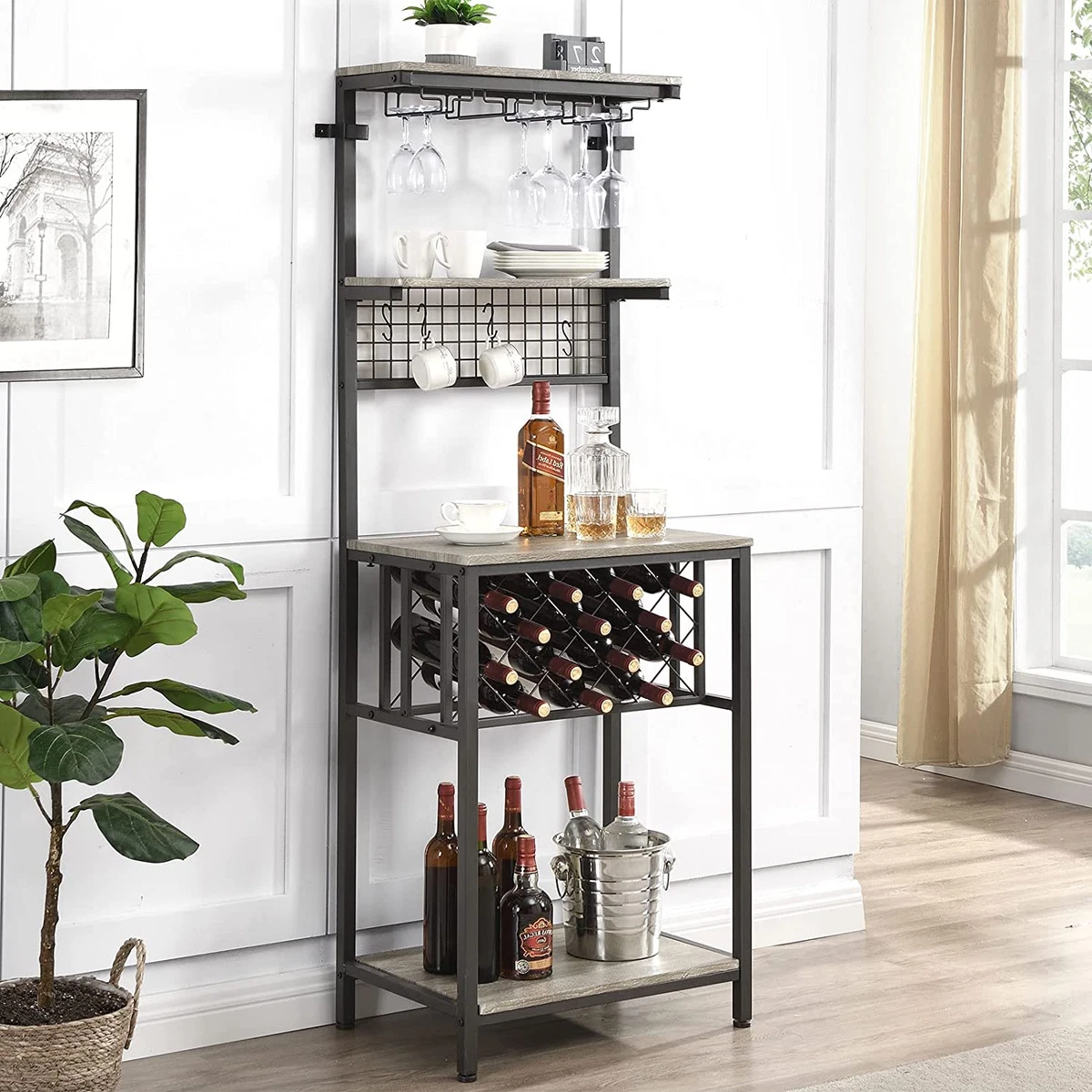 Freestanding Wine Bar Cabinet with Glass Holder Wine Rack Free