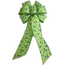 10" Hand Made Wired St. Patrick's Day Wreath Bow - Shamrock Irish Clover
