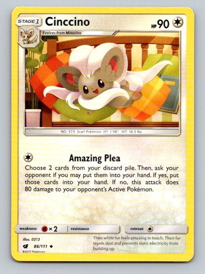 2017 Pokemon Card Crimson Invasion Cinccino 86/111