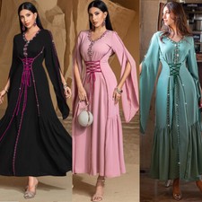 Dubai Evening Women Long Maxi Dress Elegant Party Abaya Kaftan Muslim Slim Robe