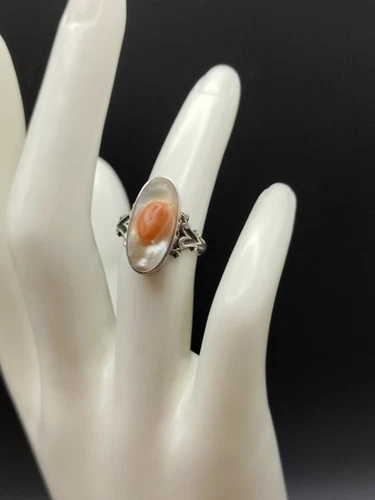 Antique Victorian Sterling Silver Mother of Pearl Blister Pearl Ring sz 4.75