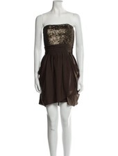 Alice + Olivia Strapless Mini Dress Brown Sequin Embellishments 6 Exposed Back