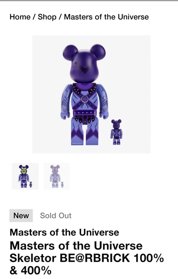 Masters of the Universe Skeletor BE@RBRICK 100% y 400% en mano Foto 2 de 4