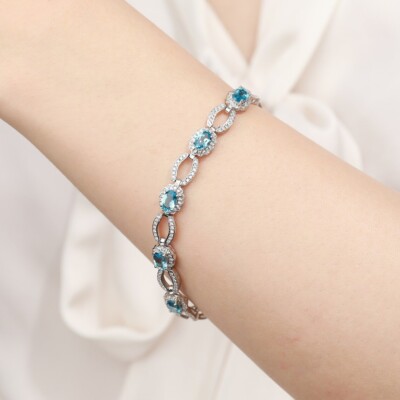 Bracelet Manchette En Argent 925 & Turquoise - Style Bohème Chic - Occasion Parfait état