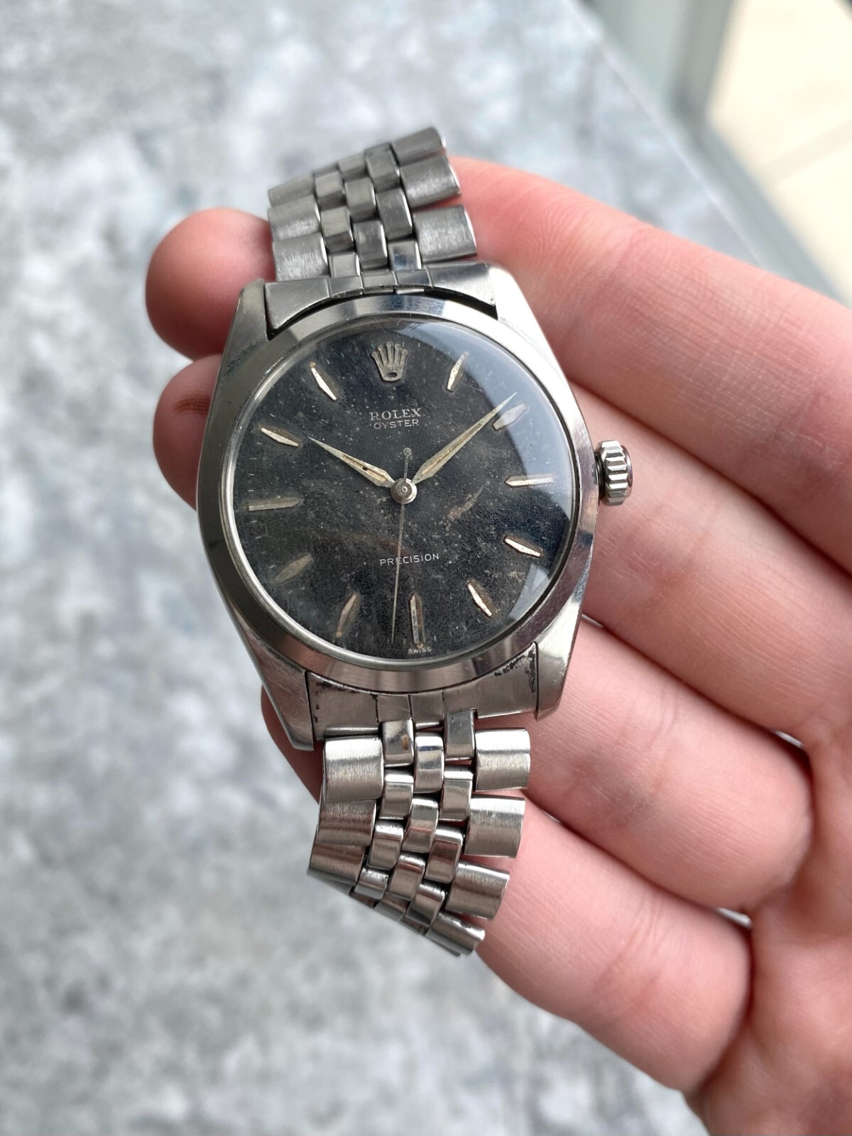 Vintage Rolex Oyster Precision 50s Ref 6424 Black Patina Dial Manual 36mm. image 5