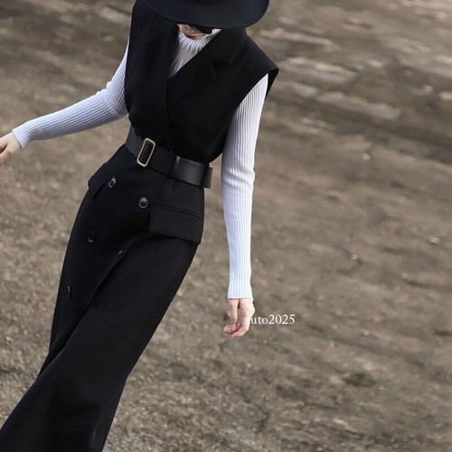 French Style Spring Temperament Double Breasted Sleeveless Suit Vest Dress Women - Picture 21 of 26