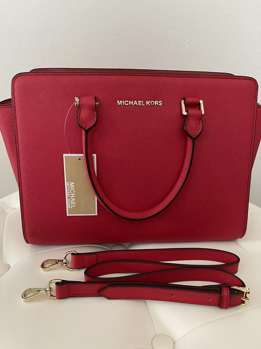 MICHAEL KORS SELMA LARGE RED SAFFIANO LEATHER SATCHEL BAG PURSE CROSSBODY  ☆NWT☆!