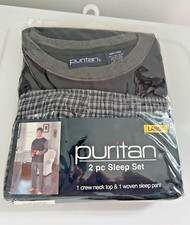 Vintage Puritan Men's 2 Piece Pajama Set - Size Large - Black Gray New in Pkg.