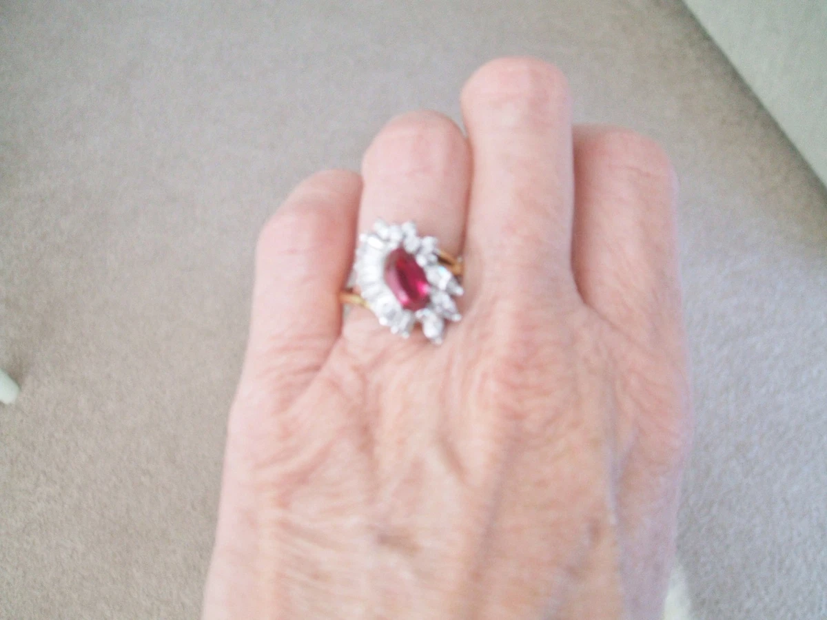 Large CZ Ruby Statement Cocktail Costume Jewelry Ring 14K TGF