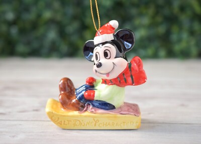 Vintage 1982 Mickey Mouse on Sled Ornament Schmid Japan ''Winter Games'' Disney