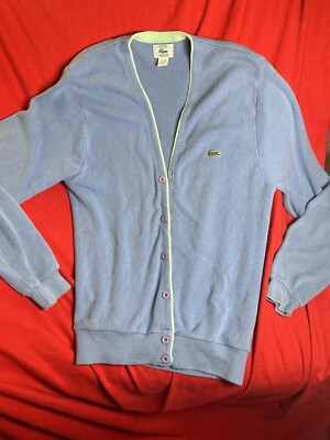 Izod London Lacoste Sweater Men s XL Blue Cardigan Grandpa Vintage Mr Rogers