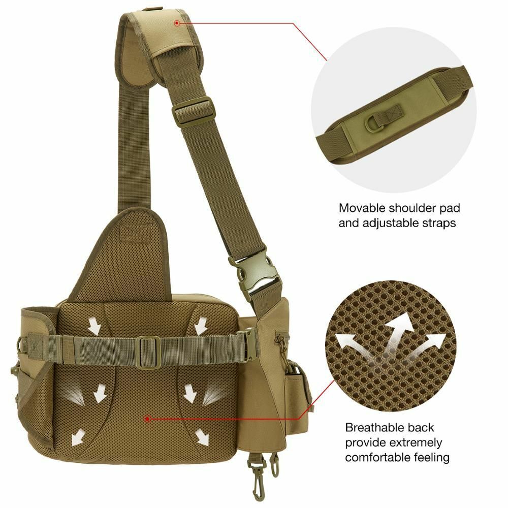 Multifunctional Fishing Tackle Bag Outdoor Water-resistant Fishing Sling Pack  Waist Bag Reel Lure Storage Organizer Bag