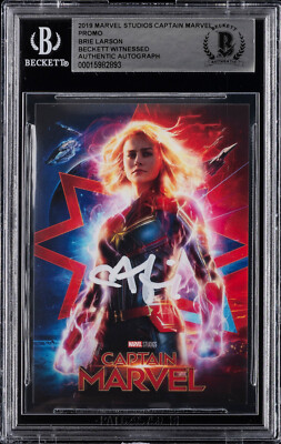 2019 Marvel Studios Captain Marvel Brie Larson Signed Promo Card Beckett BAS