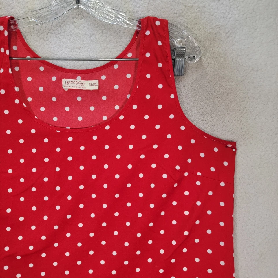 Camiseta sin mangas de lunares roja gloria descolorida Y2K de colección ligera para mujer talla grande 2XL Foto 3 de 4