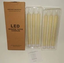 Set 6 Flameless Flickering LED Window Taper Candles w Timer - MIB