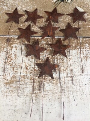 1 3/4'' Primitive Rusty Tin/Metal Barn Stars Star 10 Pack FLAT WIRED Craft Farm